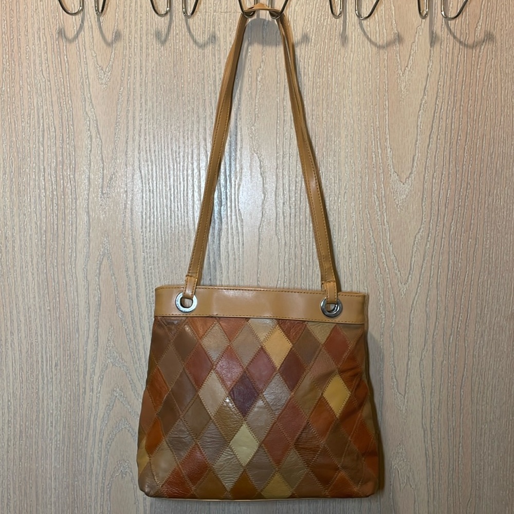 Neutral Faux Leather Patchwork Women’s Shoulder Bag/Purse with Coin Pouch